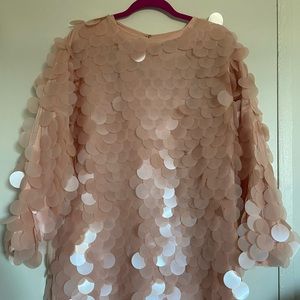 ASOS gigantic sequins disc mini shift dress in blush pink.
